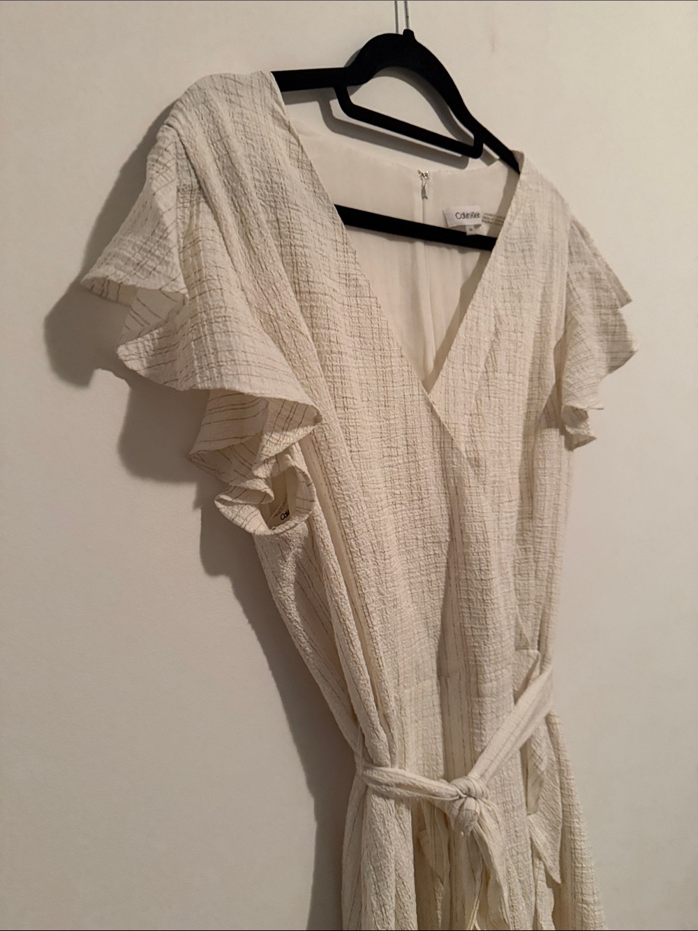 NWOT Calvin Klein Ivory Ruffle Wrap Midi Dress - Picture 3 of 8